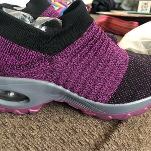 Purple and Black Slip-On Athletic Shoes with Cushioned Sole
